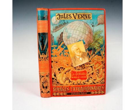 Great volume from Hetzel's French edition Au Portrait Colle, Voyages Extraordinaires by writer Jules Verne published between 