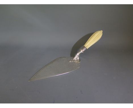 A good early Victorian silver commemorative trowel with ivory handle engraved - Presented to Mr Wm Dawson on laying the found