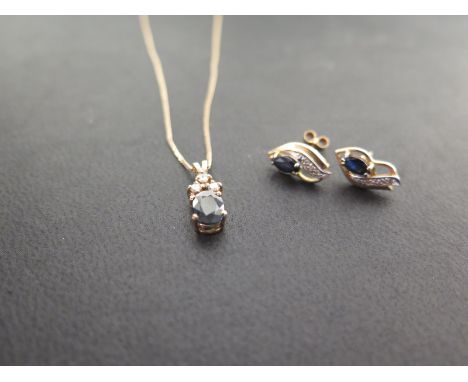 A 9ct gold sapphire and diamond pendant - The oval sapphire to the brilliant-cut diamond trefoil - Length 1.5cms - Suspended 