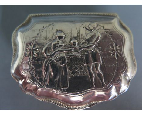 A Continental silver embossed pill/snuff box - Weight approx. 1.5 troy oz - Width 7cm 
Condition report: Good clean overall c