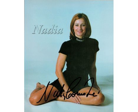 Nadia Comaneci signed 10x8 inch colour promo photo. Nadia Elena Com?neci is a Romanian retired gymnast. She is a five-time Ol