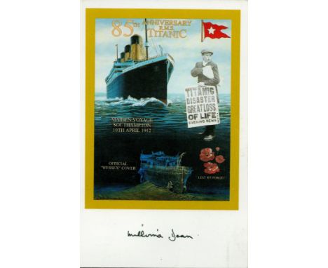Millvina Dean signed 6x4inch colour postcard. Good condition. All autographs come with a Certificate of Authenticity. We comb