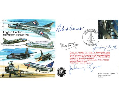 Roland Beamont, CBE signed, Jimmy Dell signed, Sir Frederick Page, John Squier. FDC. 45th Anniversary of English Electric P1 