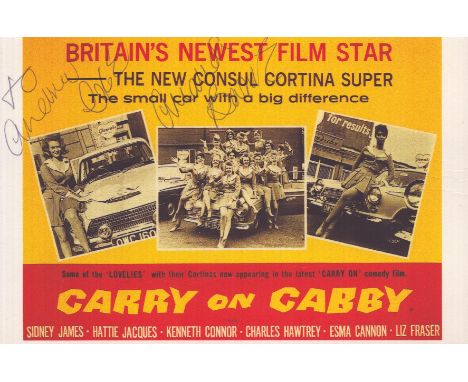 Amanda Barrie Carry on actress signed Carry on Cabby postcard. Dedicated. Good condition. All autographs come with a Certific
