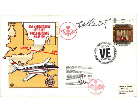 E.K Coventry signed, David Hamilton signed 40th Anniversary of V-E Day World Records - 8 May 1985. FDC. Single stamp plus Sin