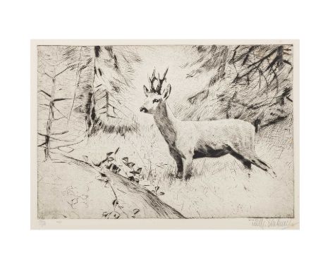KUHNERT, WILHELM (1865-1926), "Reh im Wald", Radierung/Papier, in der Platte datiert 1920, u.re. mit Bleistift von Hand signi