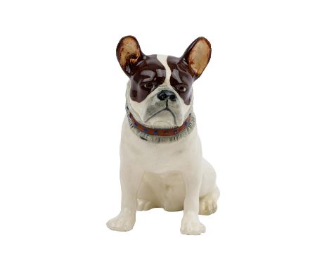 WIENER KUNSTKERAMISCHE WERKSTÄTTE BUSCH &amp; LUDESCHER, Französische Bulldogge, vor 1930. Heller Scherben polychrom gefasst,