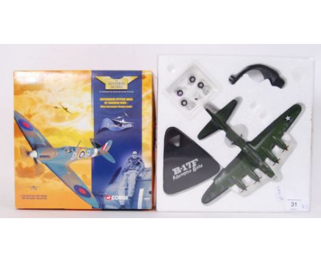 A collection of 2x original diecast airplane models to include; Corgi 'The Aviation Archives' 1:72 scale Supermarine Spitfire