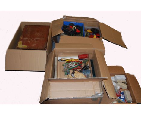 A large collection of 4x boxes of loose vintage Meccano to include; wheels, cogs, electric motors, mixtures of straights &amp