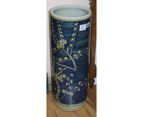 A Chinese blue and white cylindrical stick or umbrella stand height 60cm