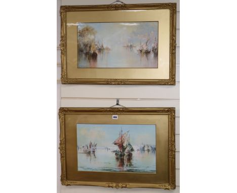 R. Webster, pair of watercolours, Shipping off Venice, signed, 28 x 46cm