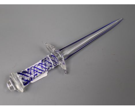 A Murano blue and clear glass dagger length 34.5cm