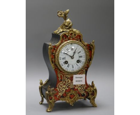 A Louis XV style gilt metal and boulle cased eight day mantel clock height 30cm