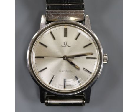 A gentleman's stainless steel Omega manual wind wrist watch.