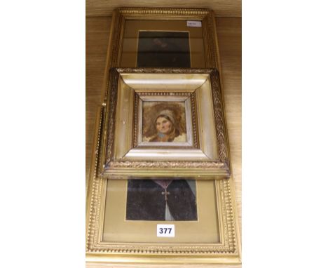 French School (19th century), oil on canvas, portrait of a priest, with companion piece and a smaller oil, the priest wearing