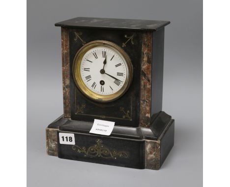 A late 19th century French eight day black and rouge marble mantel timepiece height 25cm