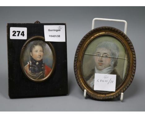 Late 18th century English School, oil on ivory miniature, portrait of an officer (a.f.) and another of a gentleman (2)