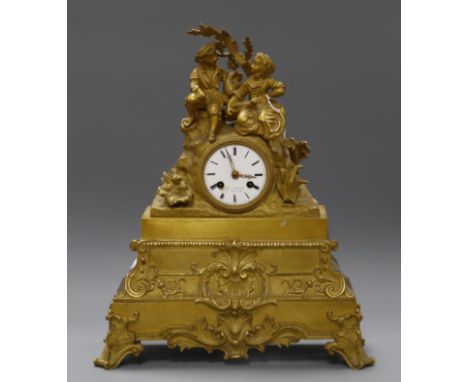 A late 19th century French eight day ormolu mantel clock, by Rolland, Marseille height 39cm