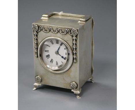 A George V silver cased carriage clock by Mappin &amp; Webb, London, 1910, 11.4cm.