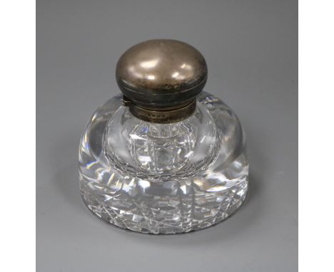 A Victorian silver mounted cut glass domed inkwell, John Grinsell &amp; Sons, Birmingham, 1899, 12cm diameter of base.