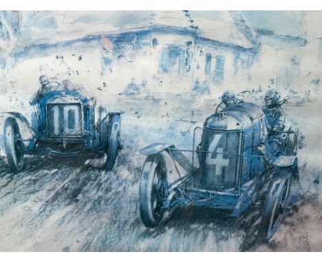 FREDERICK GORDON CROSBY (1885-1943), ARR. TARGA FLORIO 1907, A PENCIL SIGNED PRINT.   59 x 75cms. THE 1905 GORDON BENNETT RAC