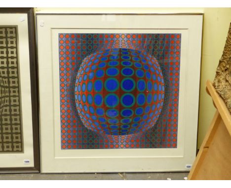VICTOR VASARELY (1909-1997) ARR. COLOUR ABSTRACT COMPOSITION, PENCIL SIGNED COLOUR PRINT 67 x 67cms