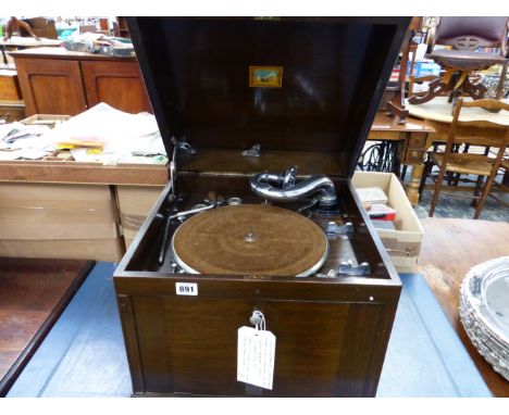 JOHNSON PHONE GRAMOPHONE MADE IN SWITZERLAND FOR THE INDIAN MARKET. CIRCA 1930'S, IN TEAK CABINET. THIS IS A COPY OF A HMV 11