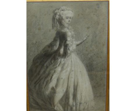 DEBUCOURT (18th/19th.C.) PORTRAIT OF A LADY, SIGNED, CHARCOAL AND PENCIL DRAWING. CARVED GILTWOOD FRAME. 52 x 36cms