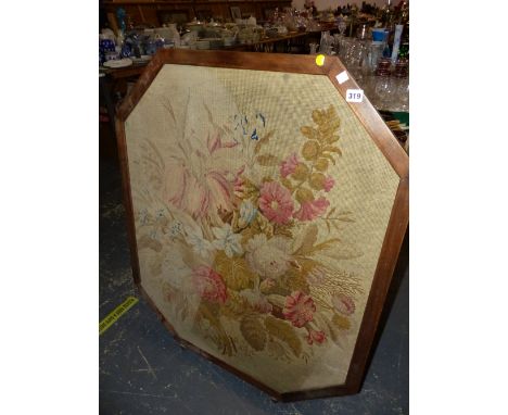 A LARGE WOODEN FRAMED WALL TAPESTRY. 