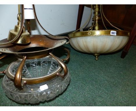 AN ARTS AND CRAFTS STYLE CEILING LIGHT WITH CUT GLASS SHADE AND ONE OTHER.