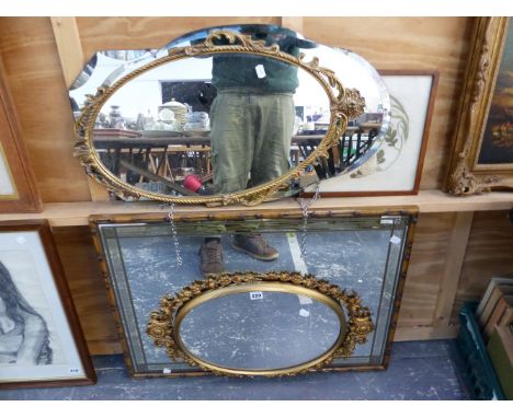 GROUP OF FIVE VINTAGE AND LATER DECORATIVE MIRRORS. TOGETHER WITH A FLORAL SILKWORK PANEL,SIZES VARY (6)