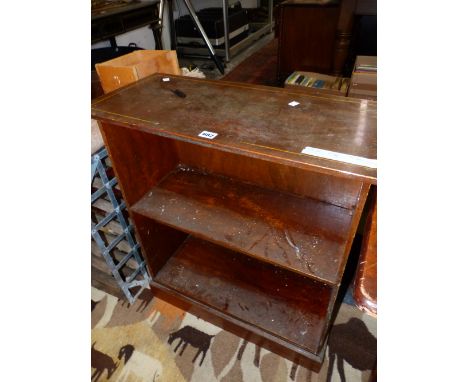 A 19th C. MAHOGANY COMMODE STOOL.   W 54 x D 41.5 x H 46cms. TOGETHER WITH AN OPEN BOOK CASE.   W 68 x H 75cms.
