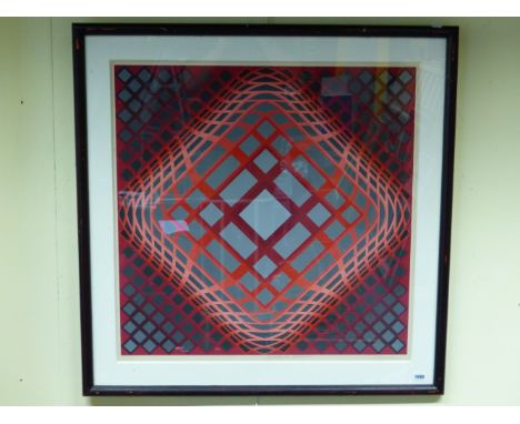 VICTOR VASARELY (1909-1997) ARR. COLOUR ABSTRACT COMPOSITION, PENCIL SIGNED COLOUR PRINT 78 x 77cms
