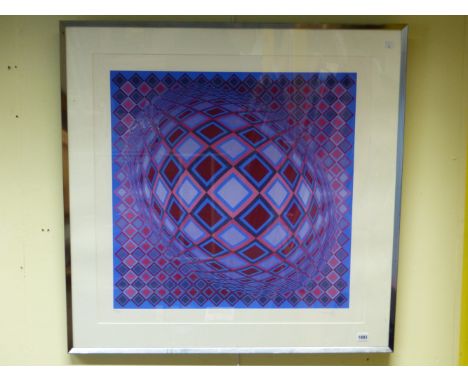 VICTOR VASARELY (1909-1997) ARR. COLOUR ABSTRACT COMPOSITION, PENCIL SIGNED COLOUR PRINT 75 x 75cms
