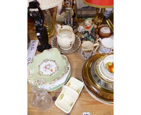 AN ANGLE POISE TYPE LAMP, A CARVED HARDWOOD FIGURE, OTHER TABLE LAMPS, CHINA ETC.