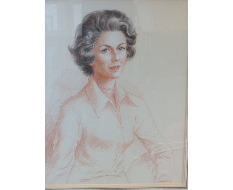 MOLLY BISHOP (1911-1998) ARR. PORTRAIT OF LADY FORD, EYDON HALL NORTHAMPTONSHIRE, SIGNED, COLOURED CHALK DRAWING. 75 x 57cmsF