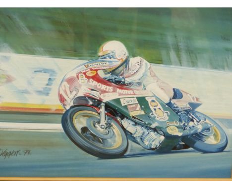 RODNEY DIGGENS (B 1937), ARR. MIKE HAILWOOD WINNING THE 1978 ISLE OF MAN T.T. ON A DUCATI, WATERCOLOUR AND GOUACHE, PENCIL SI
