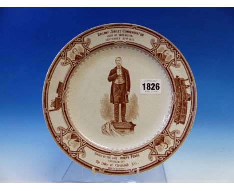 A WARDLE 1875 DARLINGTON RAILWAY JUBILEE BROWN PRINTED PLATE, THE JUBILEE AT WHICH A STATUE OF JOSEPH PEASE WAS UNVEILED, POR