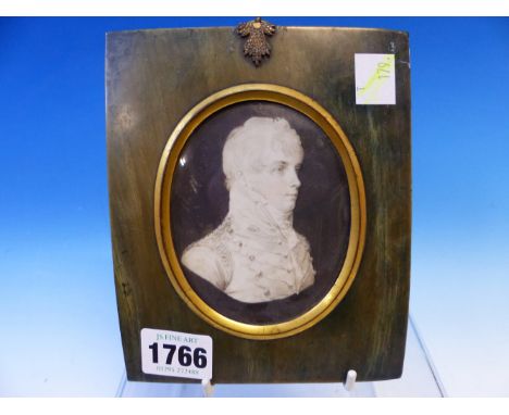 SAMUEL ANDREWS (1767-1807), A GRISAILLE PORTRAIT MINIATURE OF AN OFFICER NAMED ON THE BACK GEORGE RAVENSCROFT AND WITHIN A HO