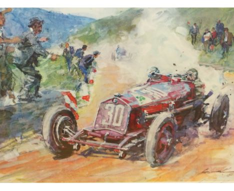 WALTER GOTSCHKE (1912-2000), ARR. THE 1937 MASARYK GRAND PRIX, PENCIL SIGNED 1982 ARTISTS PROOF PRINT.&nbsp; &nbsp;31.5 x 42c