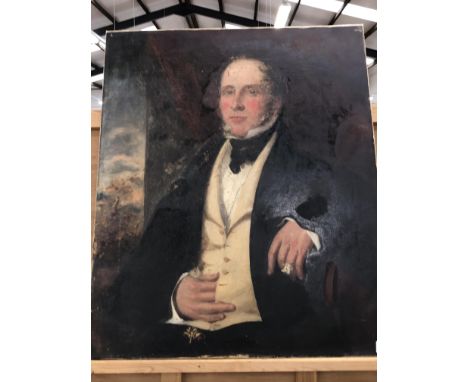 19th.C. ENGLISH SCHOOL. PORTRAIT OF A GENTLEMAN, OIL ON CANVAS, UNFRAMED 77 x 64cmsFROM THE ESTATE OF PHILIP ASTLEY-JONES
