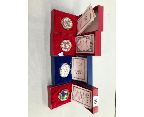FOUR HALCYON DAYS ENAMEL BOXES WITH ORIGINAL OUTERS. 