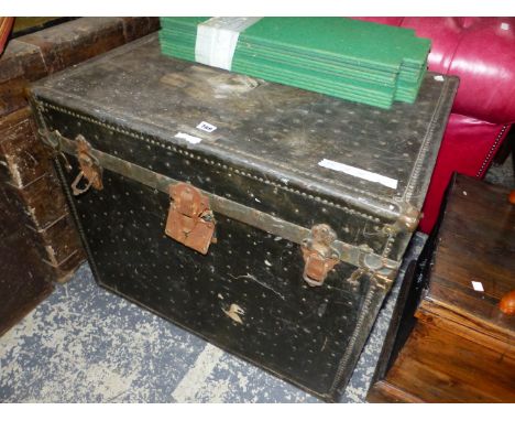 A BRODIL STUDDED TRUNK WITH INTERIOR TRAY.   W 77 x D 58 x H 63cms.