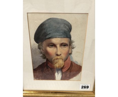 CHARLOTTE ISA JAMES (LATE 19th. C. ) PORTRAIT OF A YOUNG MAN, INITIALLED, WATERCOLOUR. 19 x 14cms