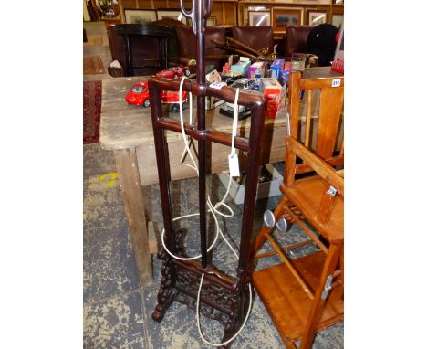 A CHINESE HARD WOOD ADJUSTABLE STANDARD LAMP