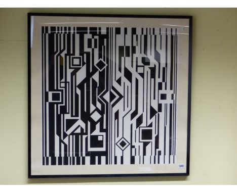 VICTOR VASARELY (1909-1997) ARR. BLACK AND WHITE COMPOSITION, PENCIL SIGNED PRINT 81 x 81cms