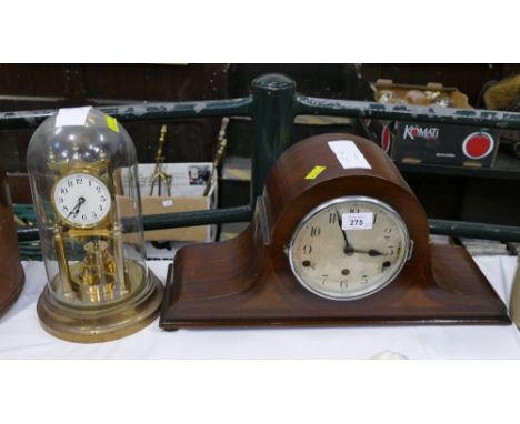 Wooden mantle clock and brass glass domed clock