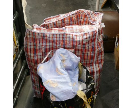 Two bags of vintage fabric, bedding, curtains etc - children's prints included