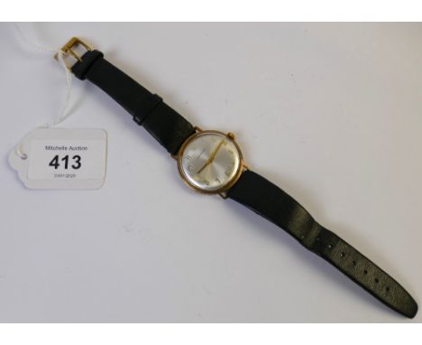 Garrard gents wristwatch, with 9 ct gold case marked to back Vickers Ship Building Group Ltd E Redfern January 1978 40 years 