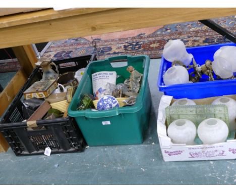 Four boxes of ceramics, household items, light fittings and shades etc